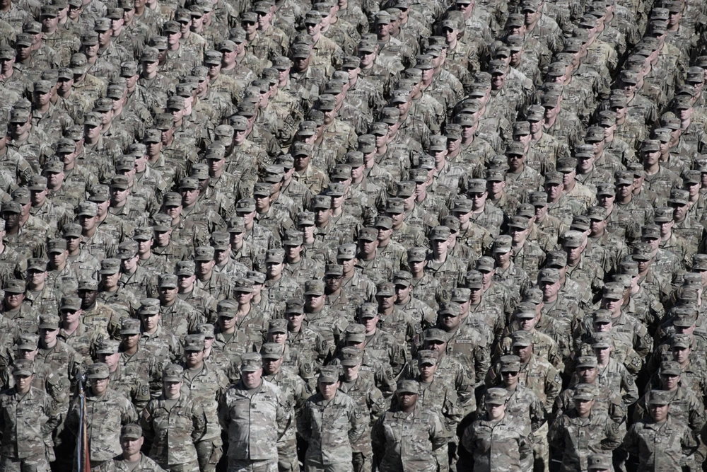 Image of a large number of US Military personnel in formation